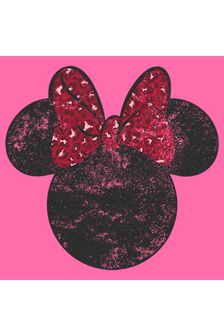 Girl's Mickey & Friends Minnie Mouse Distressed Red Leopard Bow  Graphic T-Shirt, Alternate, color, Light Pink