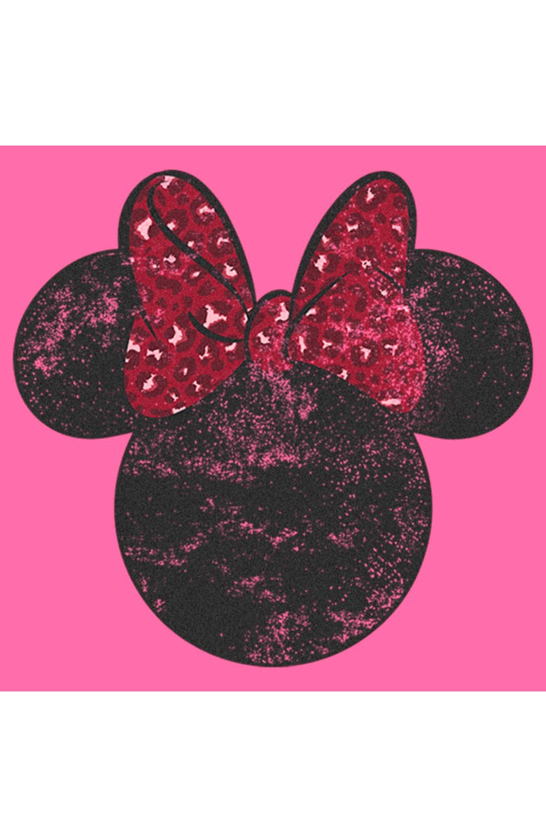 Mickey & Friends Girl's Mickey & Friends Minnie Mouse Distressed Red Leopard Bow Graphic T-Shirt, Alternate, color, Light Pink