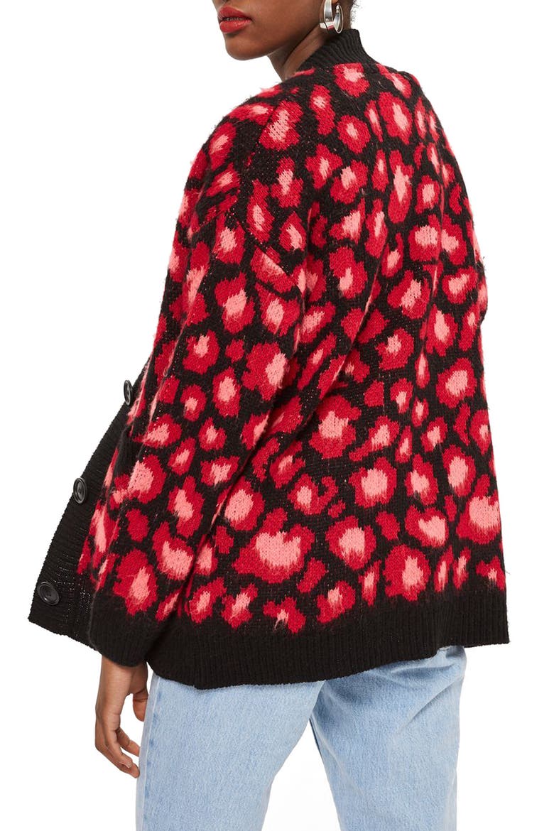 Leopard Print Cardigan, Alternate, color, RED