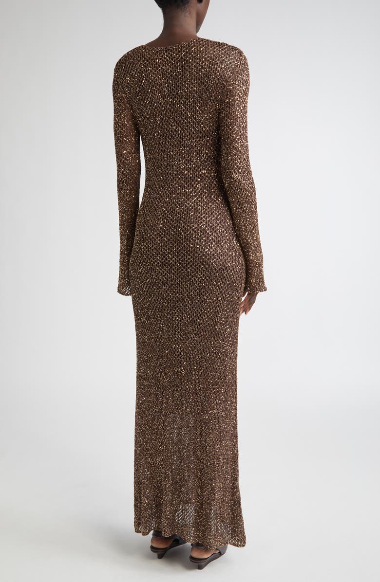 Altuzarra Ozzie Long Sleeve Sequin Maxi Sweater Dress, Alternate, color, Charred Oak