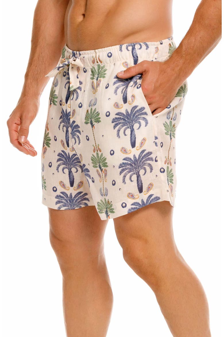 Ben Riviera Palms Ecru Linen Pajama Shorts, Alternate, color, WHITE