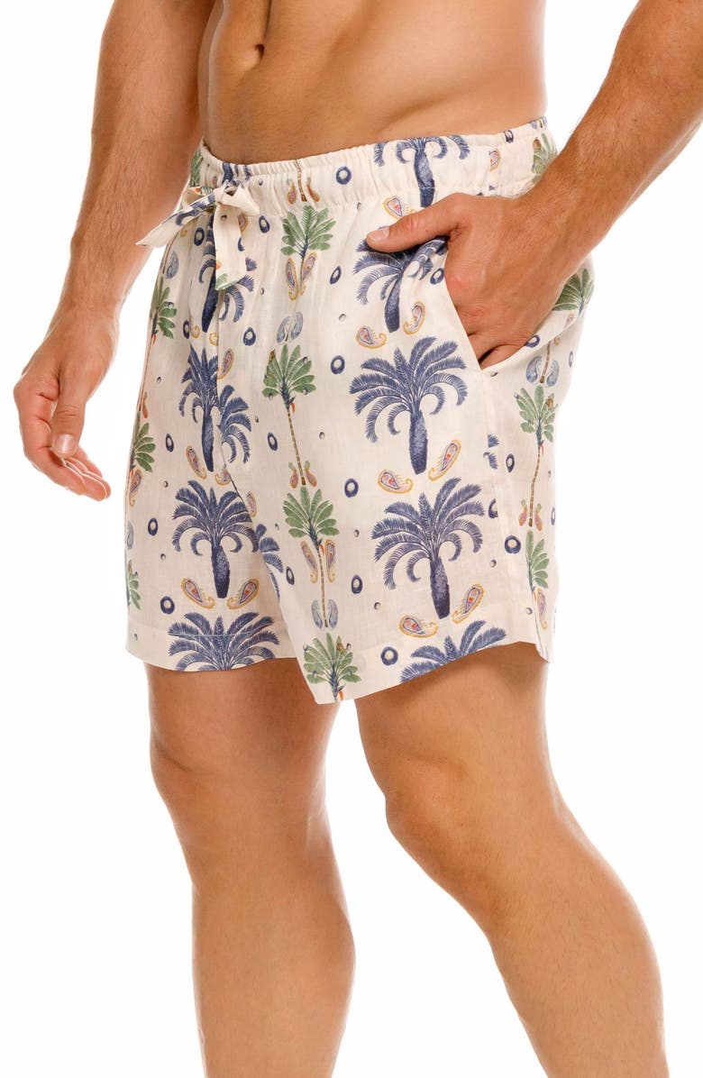 The Lazy Poet Ben Riviera Palms Ecru Linen Pajama Shorts, Alternate, color, White