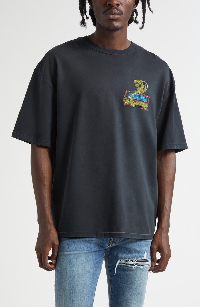 AMIRI Crystal Cobra Oversize Graphic T-Shirt, Main, color, Black
