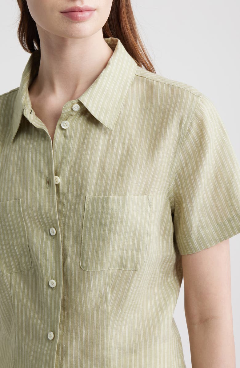 FRAME The Seaside Pinstripe Button-Up Top, Alternate, color, Sage Multi