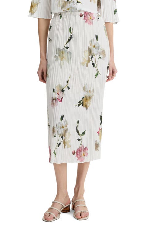 Wilted Peony Plissé Drawstring Midi Skirt