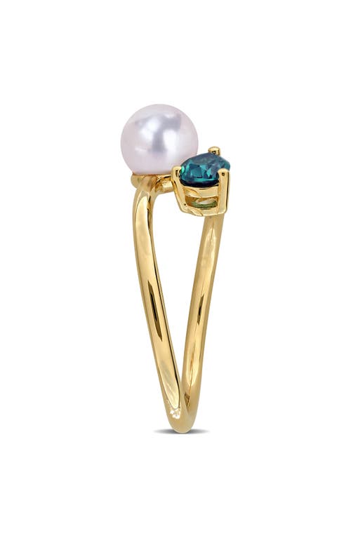 Delmar 6-6.5mm Cultured Freshwater Pearl & Stone Bypass Ring In Green