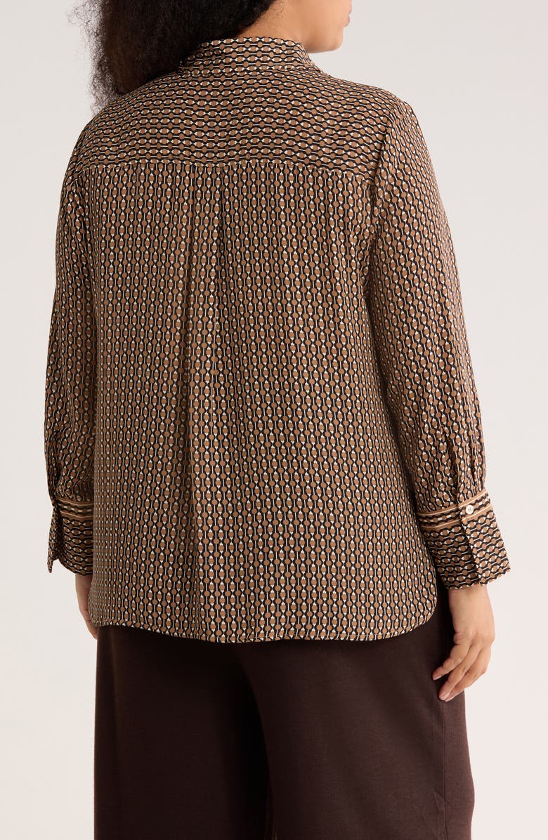 MAX STUDIO Circle Stripe Long Sleeve Button-Up Shirt, Alternate, color, Black/ Camel/ Cream