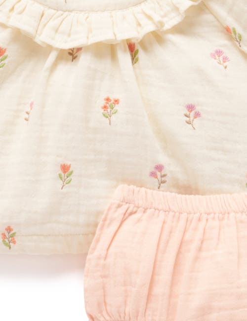 Purebaby Embroidered Ruffle Top & Bloomer Set In Neutral