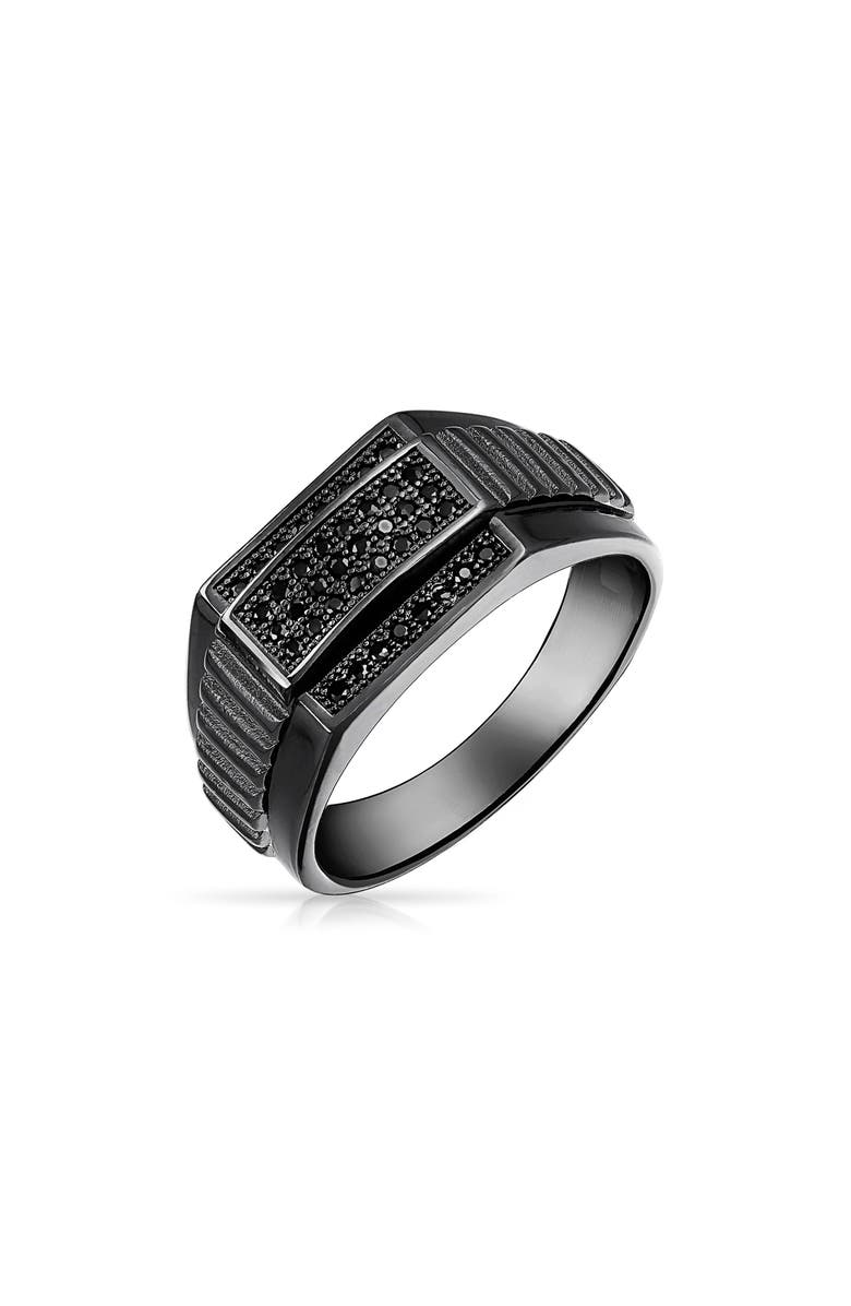 BLING JEWELRY Men's Rhodium Plated Sterling Silver Pavé Cubic Zirconia Geometric Ring, Main, color, 