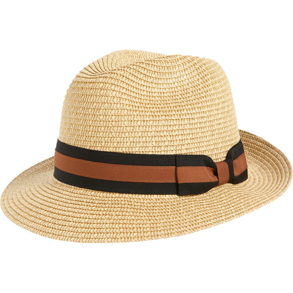 Nordstrom Classic Stripe Ribbon Fedora In Tan Natural Combo