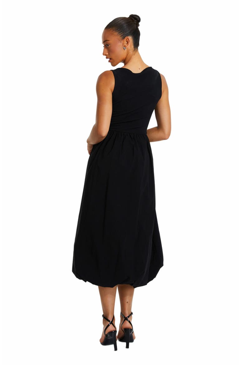Jersey and Bengaline Puffball Midi Dress, Alternate, color, Black