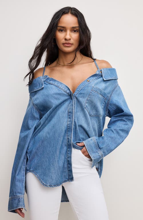 GOOD AMERICAN GOOD AMERICAN OFF THE SHOULDER DENIM SHIRT