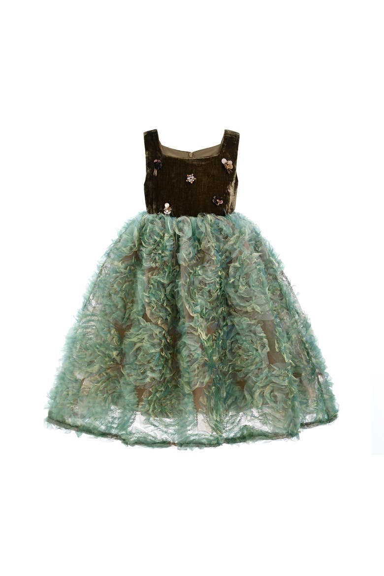 Bellina Velvet Tulle Dress, Main, color, Green