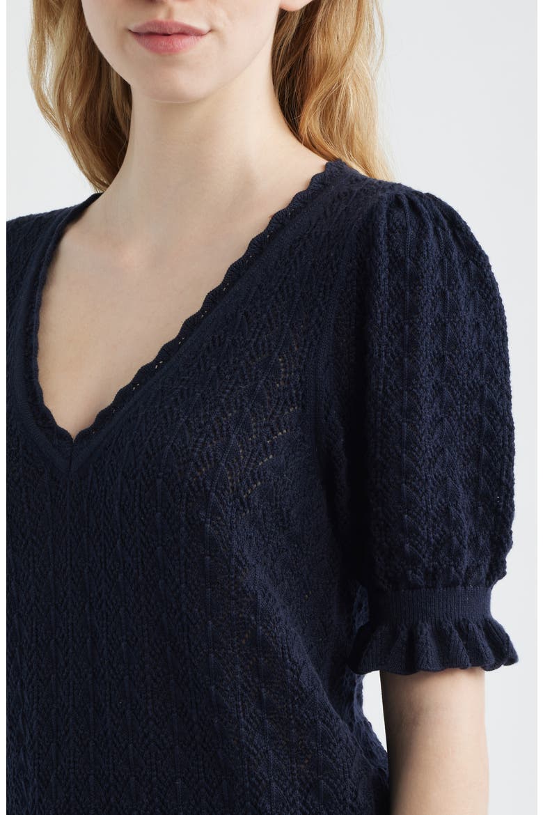 Haisley Pointelle Stitch Organic Cotton & Silk Blend Sweater, Alternate, color, DEEP NAVY