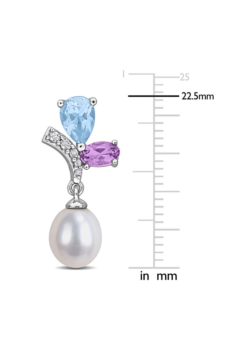 6.5-7mm Cultured Freshwater Pearl & Gemstone Cluster Earrings, Alternate, color, MULTI/ SILVER