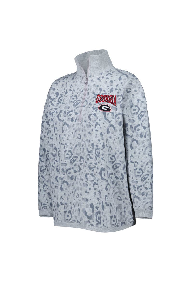 Women's Gameday Couture Heather Gray Georgia Bulldogs Leopard Quarter-Zip Sweatshirt, Alternate, color, Heather Gray