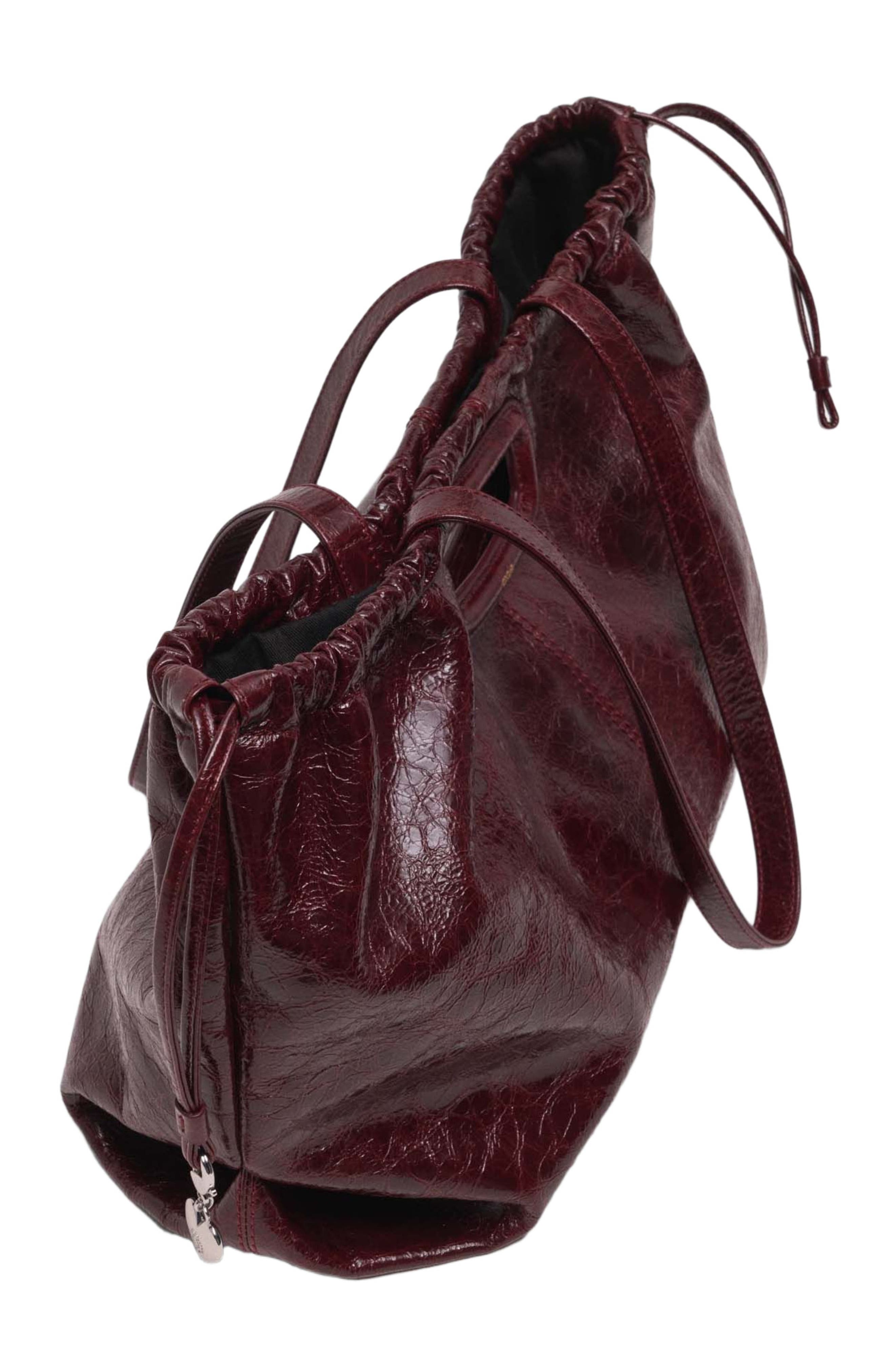 Crackled leather M Tote bag, Alternate, color, Burgundy