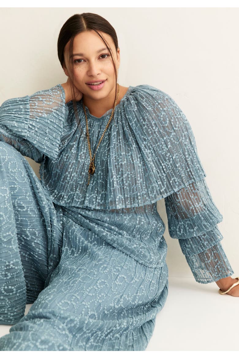 Ruffled Lace Cape Blouse, Alternate, color, MOUNTAIN SPRING