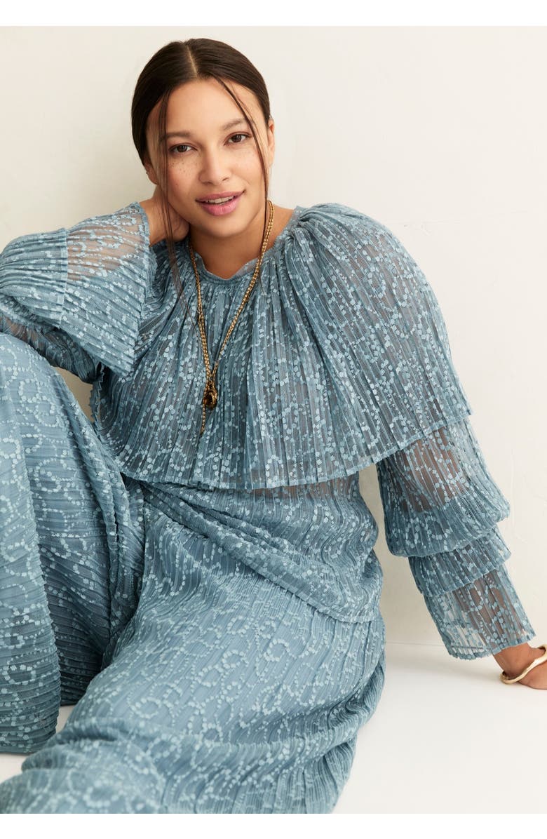 June + Vie Ruffled Lace Cape Blouse, Alternate, color, Mountain Spring