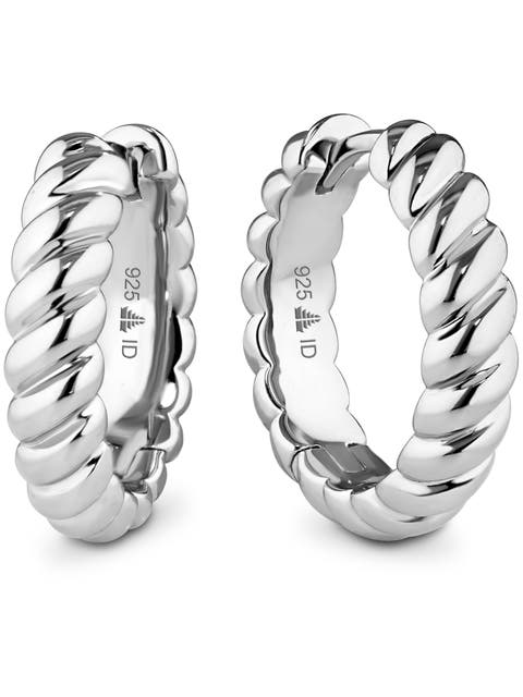 Rope Hoop Earrings in Rhodium Plated Sterling Silver
