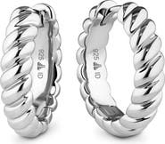 DEVATA Rope Hoop Earrings in Rhodium Plated Sterling Silver