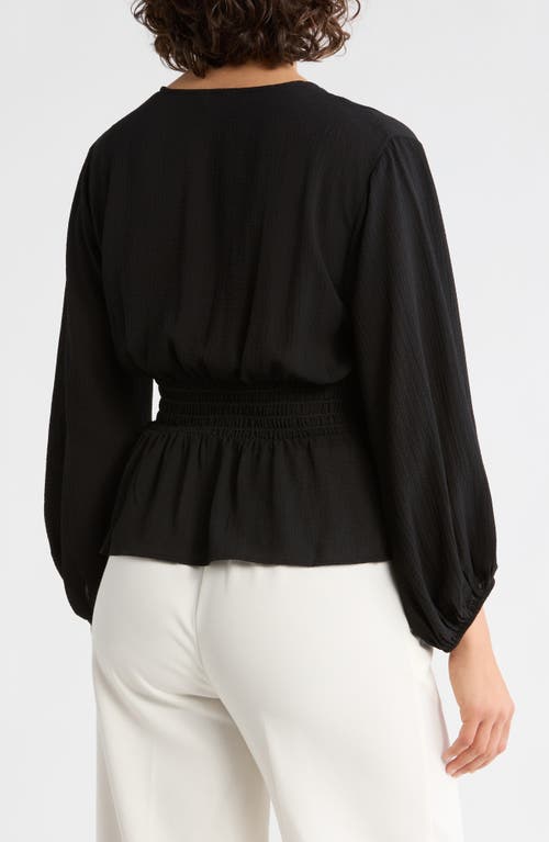 Max Studio Ruffle Neck Long Sleeve Top In Black