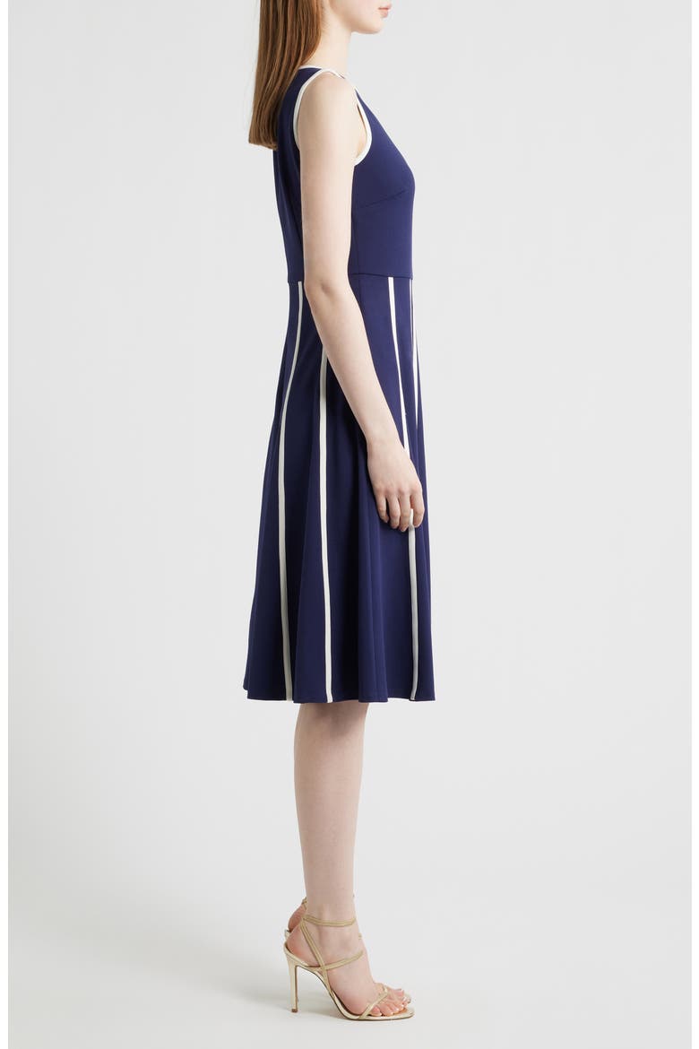 Sleeveless Cool Crepe Fit & Flare Dress, Alternate, color, DEEP NAVY/ WHITE DOVE