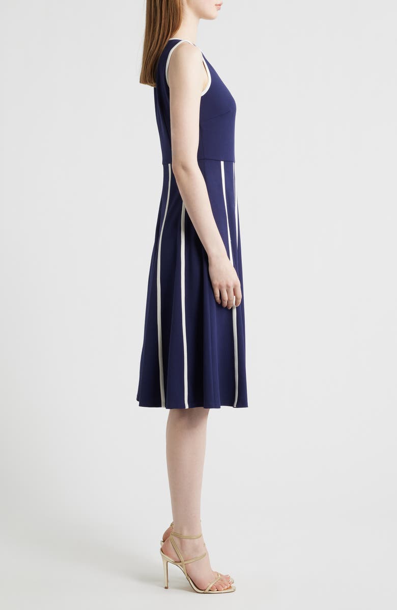 Anne Klein Sleeveless Cool Crepe Fit & Flare Dress, Alternate, color, Deep Navy/ White Dove