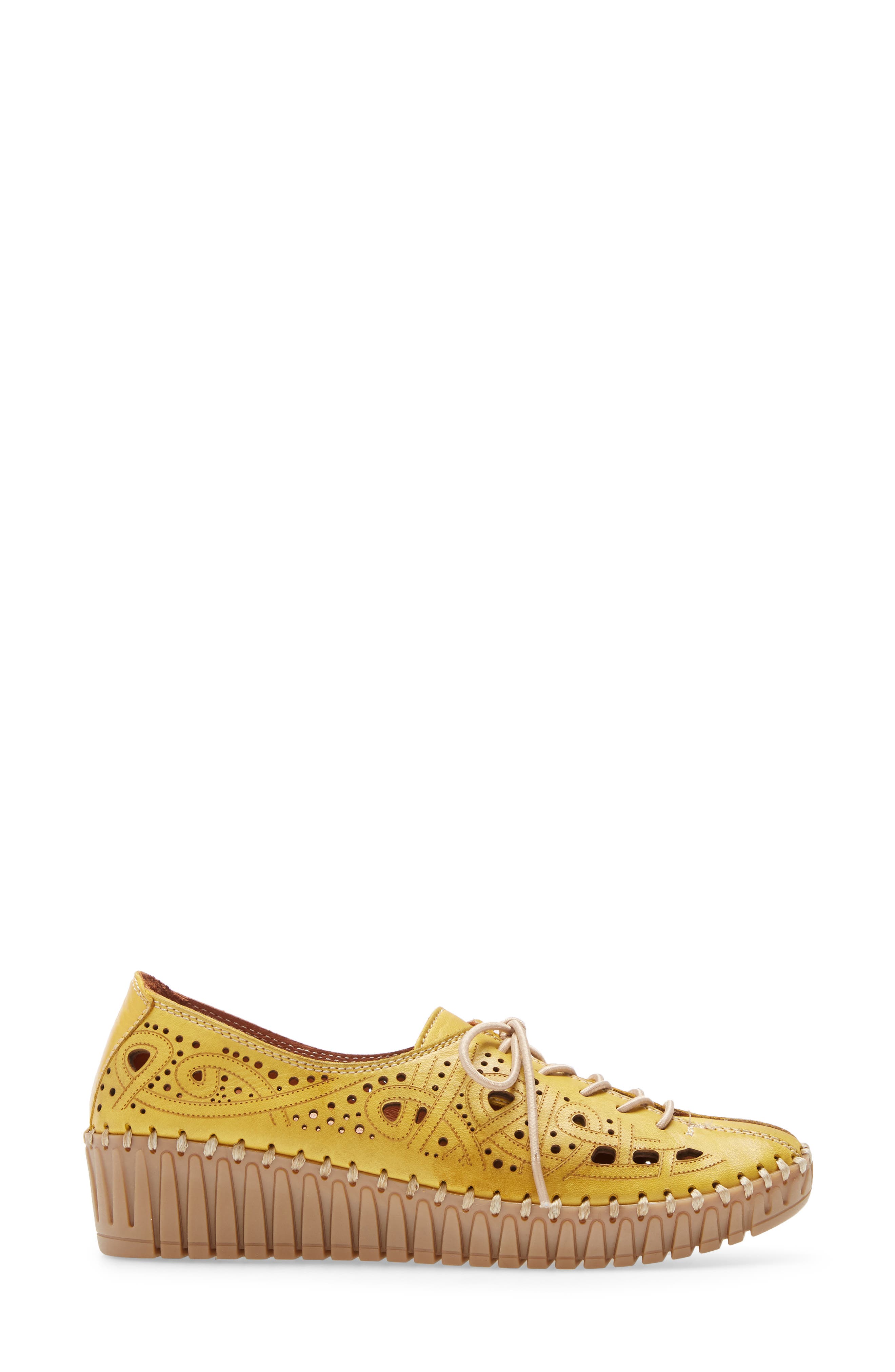 Kylie Lace-Up Flat, Alternate, color, MUSTARD LEATHER