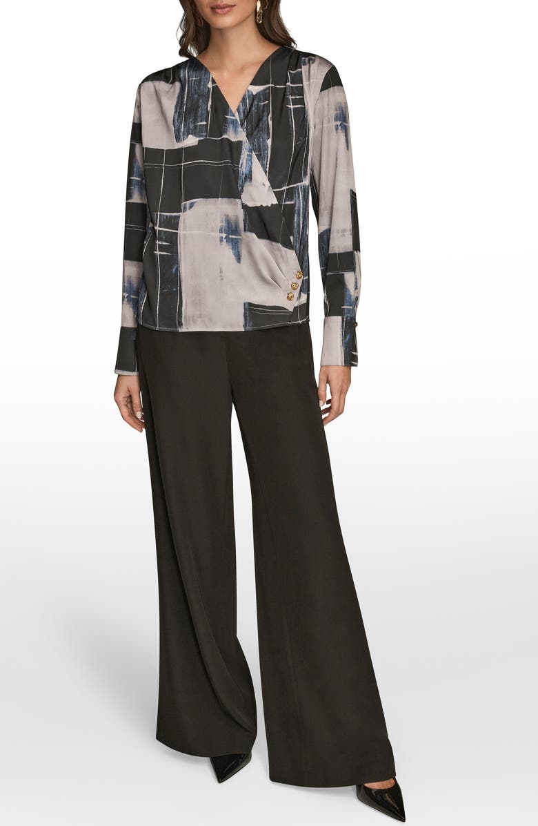 Donna Karan New York Print Faux Wrap Top, Alternate, color, Vapor Multi