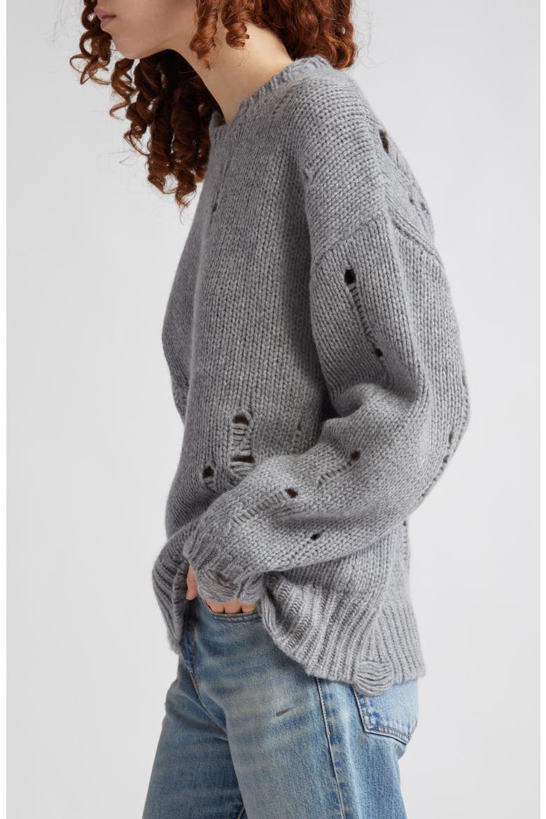 Oversize Distressed Cashmere Sweater, Alternate, color, HEATHER GREY