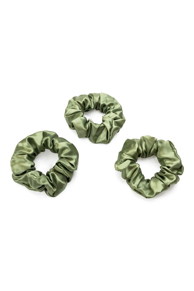 3-Pack Silk Scrunchies, Main, color, OLIVE