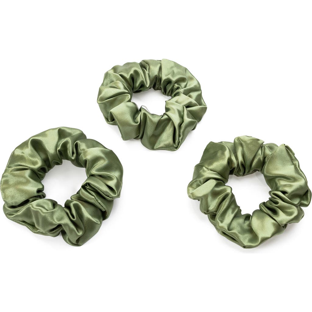 BLISSY 3-Pack Silk Scrunchies in Olive  product