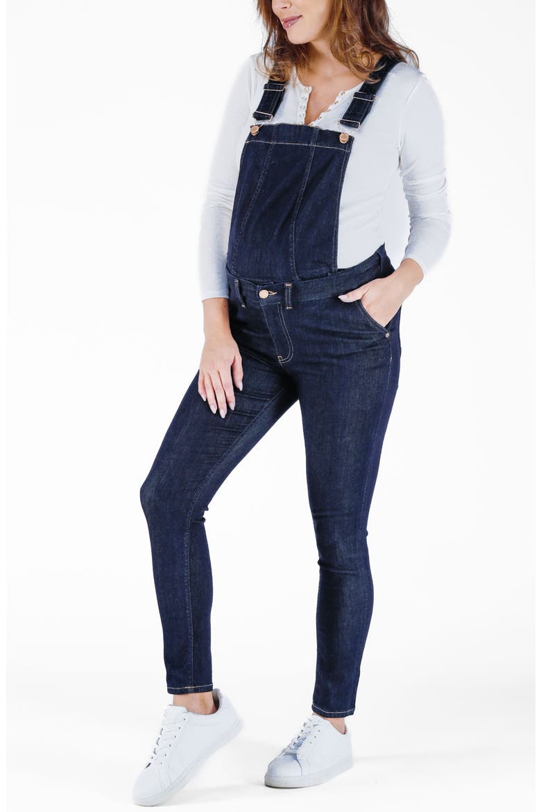 Sharon denim maternity overalls, Main, color, DARK BLUE