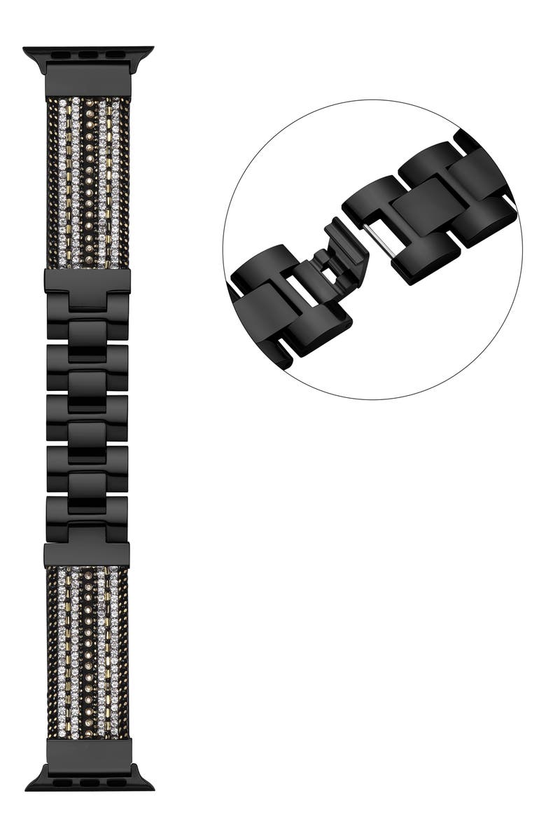The Posh Tech Beaded Apple Watch<sup>®</sup> Bracelet Watchband, Alternate, color, Black/ Silver