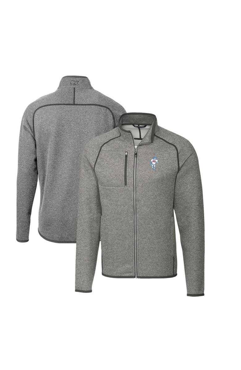 Cutter & Buck Men's Cutter & Buck Heather Gray Houston Oilers Throwback Logo Mainsail Sweater-Knit Big & Tall Full-Zip Pullover Jacket, Alternate, color, 