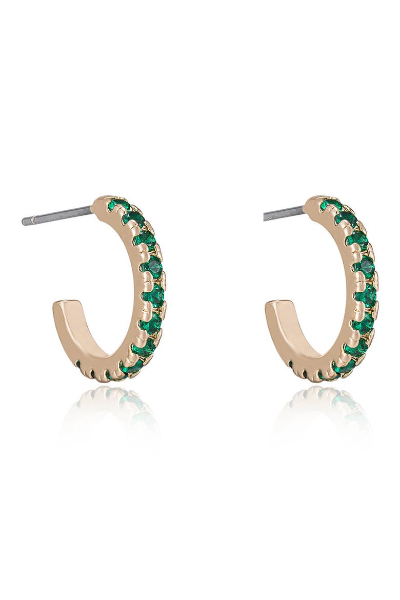 Small Cubic Zirconia Hoop Earrings, Alternate, color, GREEN