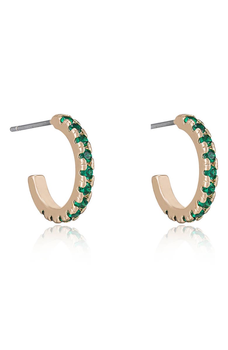 Ettika Small Cubic Zirconia Hoop Earrings, Alternate, color, Green