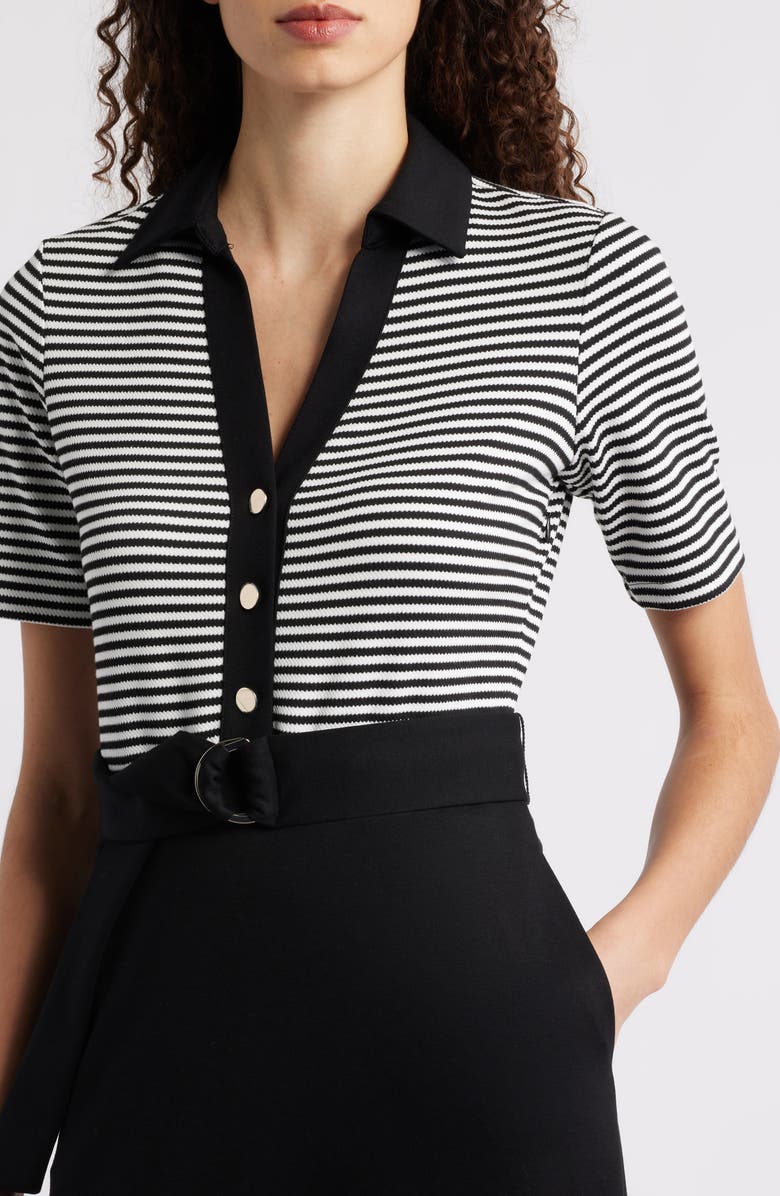 Anne Klein Stripe Bodice Belted Midi Dress, Alternate, color, Anne Black/ White Dove