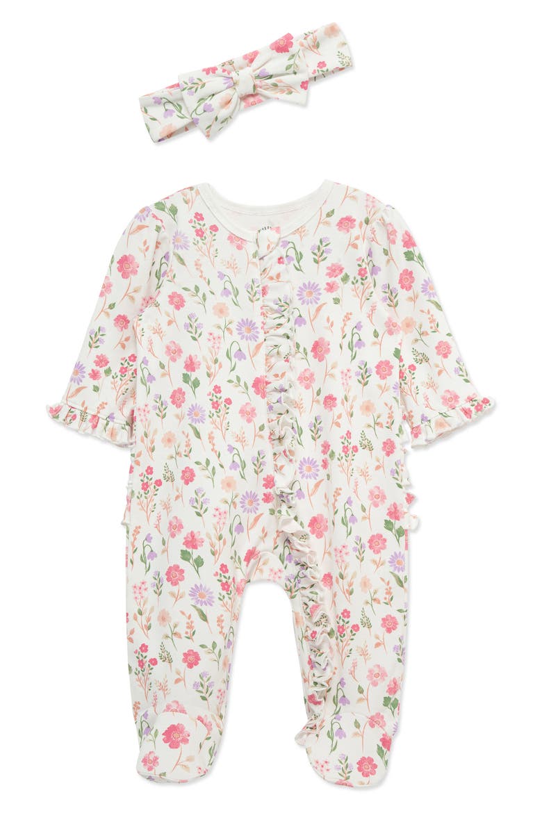Meadow Garden Ruffle Cotton Footie & Headband Set (Nordstrom Exclusive), Main, color, FLORAL