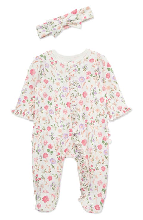 Meadow Garden Ruffle Cotton Footie & Headband Set (Baby) (Nordstrom Exclusive)