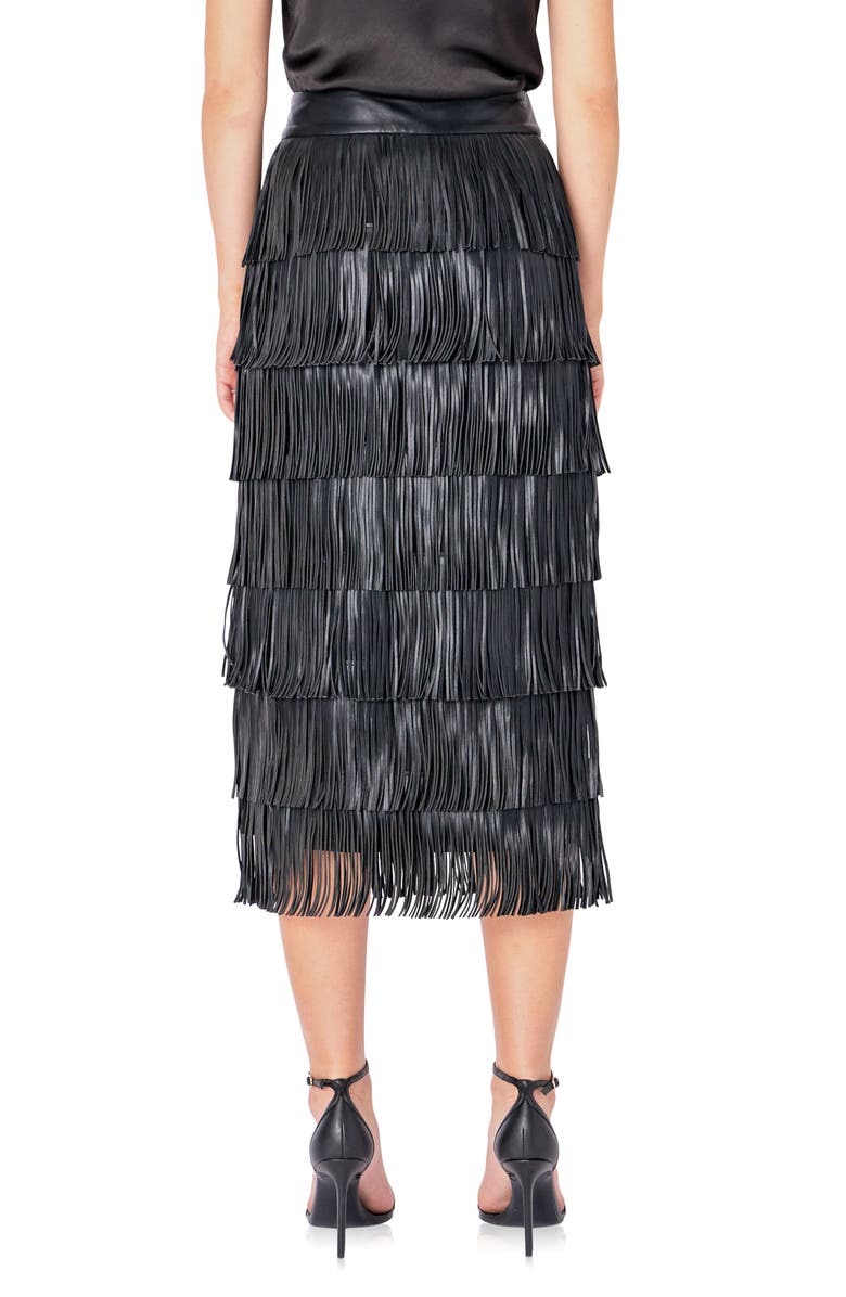 Endless Rose Fringe Tiered Faux Leather Midi Skirt, Alternate, color,
