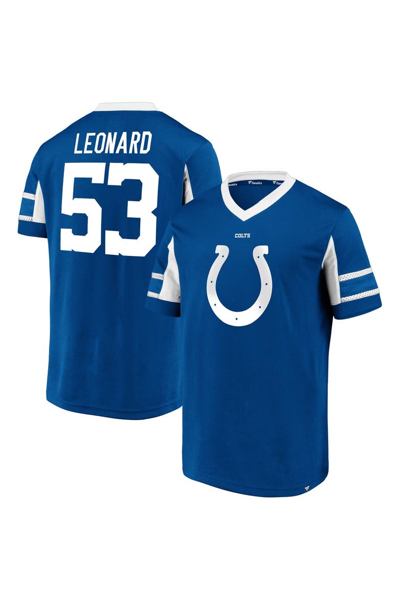 Men's Fanatics Branded Shaquille Leonard Royal Indianapolis Colts Hashmark Player Name & Number V-Neck Top, Main, color, Royal