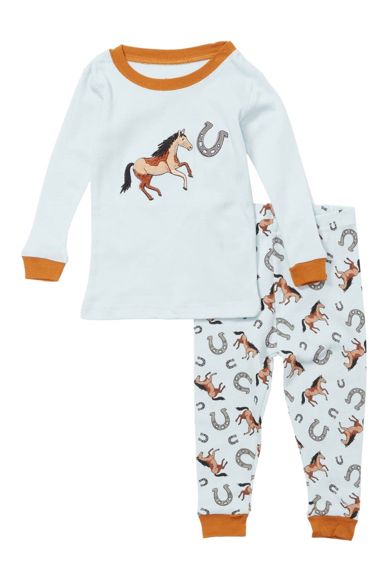 Horse Long Sleeve Top & Pants Pajama Set, Main, color, BLUE