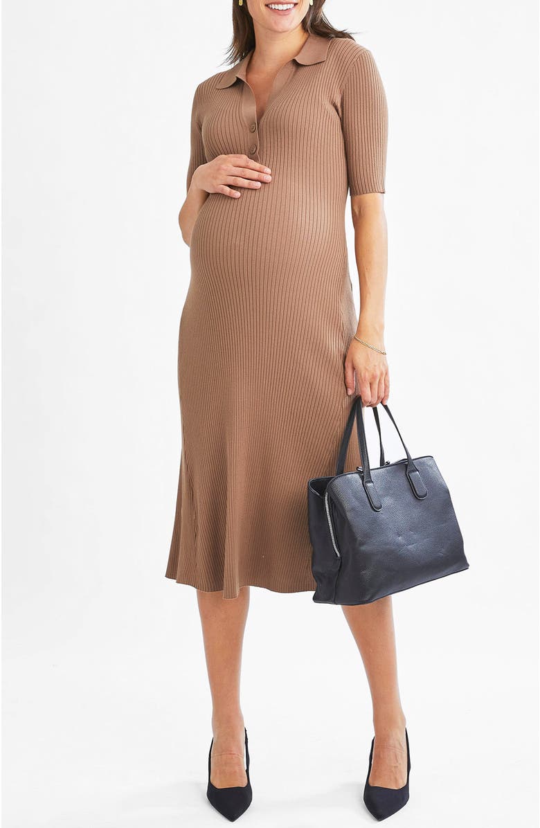 Angel Maternity Elegance Knit Maternity Midi Dress, Main, color, Taupe