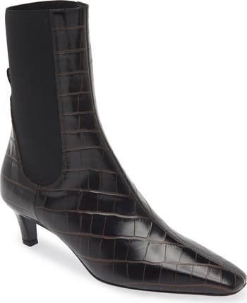 ■Toteme Croc-effect 革製 アンクル ブーツ Croco-embossed mid-heel boots black – TOTEME