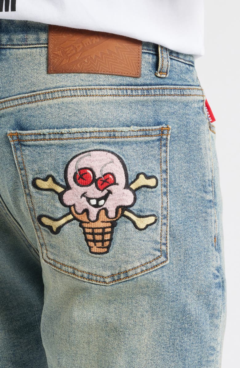 ICECREAM Archie Chocolate Fit Embroidered Ripped Jeans, Alternate, color,