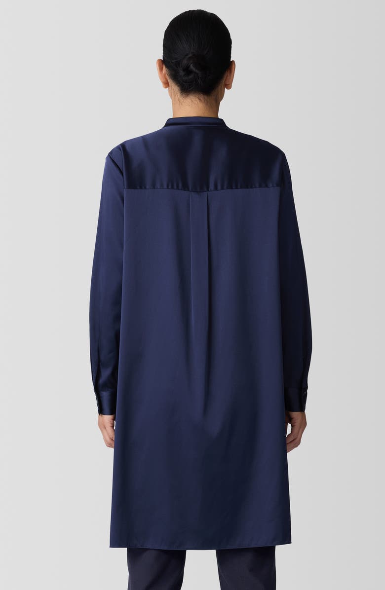 Eileen Fisher Band Collar Longline Stretch Silk Button-Up Shirt, Alternate, color, 
