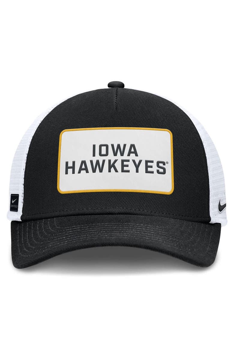 Nike Men's Nike Black/White Iowa Hawkeyes 2025 On-Field Rise Patch Trucker Adjustable Hat, Alternate, color, Black