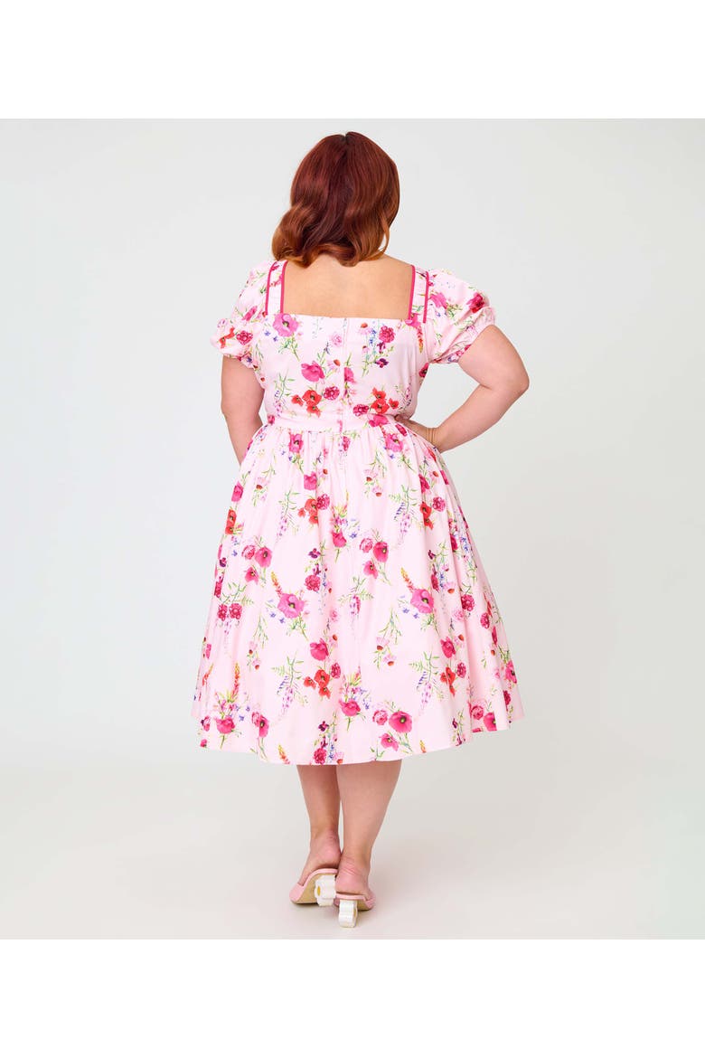 Plus Size 1940s Sweetheart Button Front Swing Dress, Alternate, color, Pink Floral Print